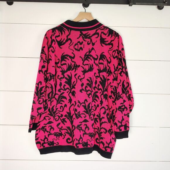 Vtg 80s 90s 2x 22W Floral Acrylic Grandma Colorful Bright Retro Sweater USA - Picture 2 of 6